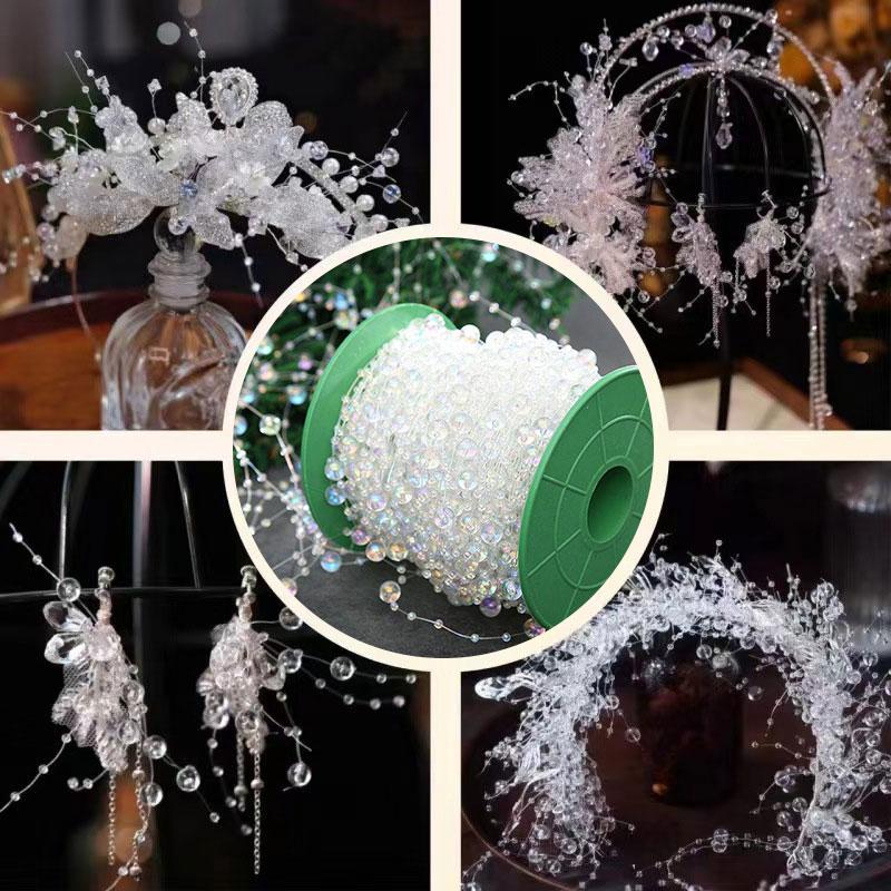 30/40/60m/1roll Imitation Pearl Fishing Line Chain Crystal Beads String Wedding Party Decoration DIY Christmas Tree Decor