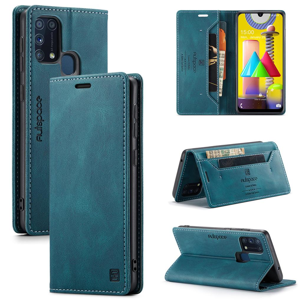 For Samsung Galaxy M31 / M31 Prime / F41 / M21s Vintage Leather Flip Wallet Case with RFID Blocking Card Slot, Matte Retro Folio Cover (4 Colors)
