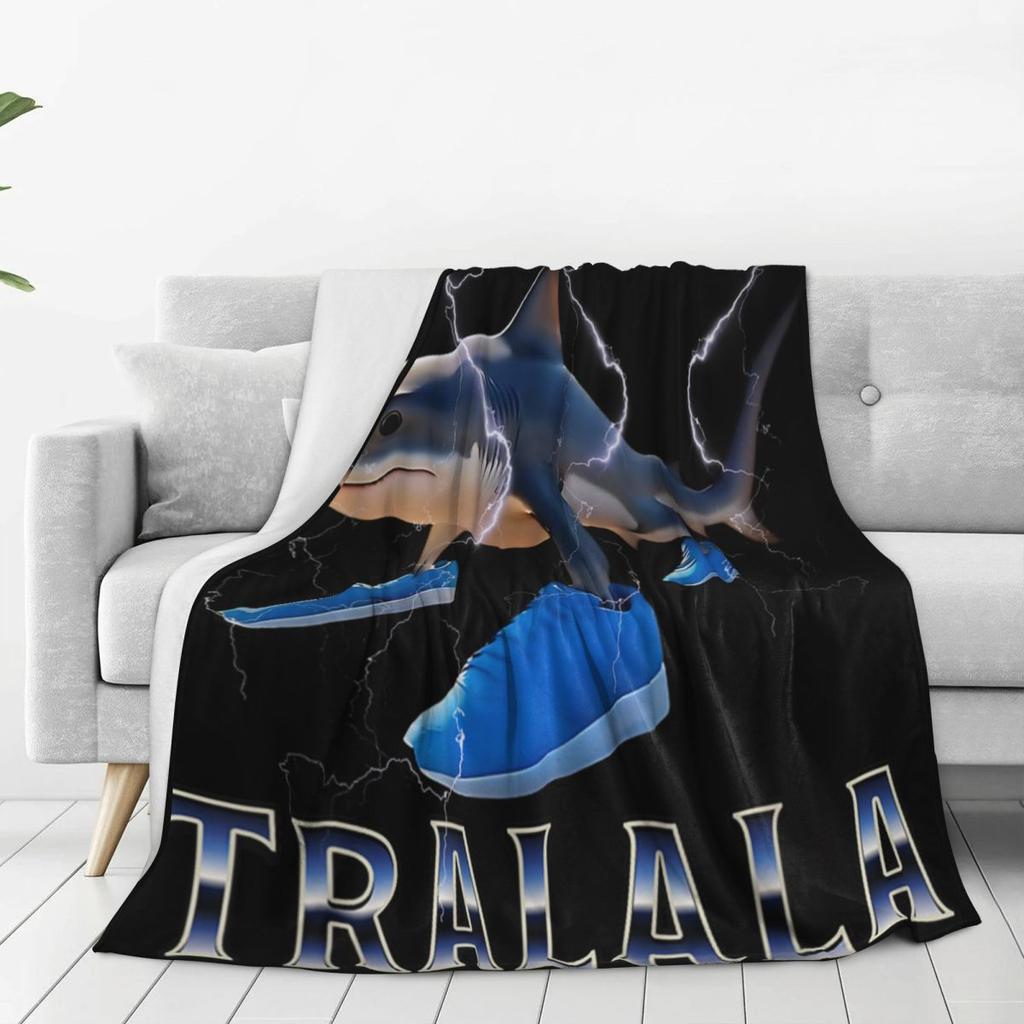 Warm Blankets Picnic Tralalero Tralala Italian Brainrot Meme Throw Blanket Flannel Bedspread For Outdoor Print Sofa Bed Cover