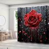 Red Rose with Glitter Drips Waterproof Mildew-Resistant Shower Curtain -Romantic Design for a Stunning Bathroom Décor Experience