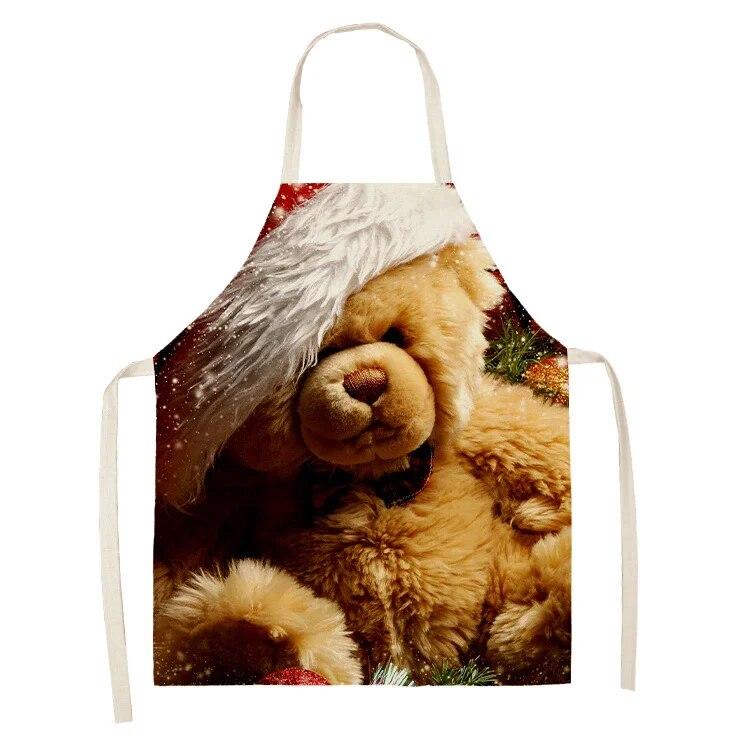 Simple Red Hat Cat and Dog Pattern Women's Kitchen Apron Linen Clean New Year 2022 New Apron