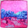 [BYSIFA] Dark Pink Silk Scarf Shawl New Sunrise Design Square Scarves Fashion Head Scarf 90*90cm Spring Ladies Satin Scarf Saly