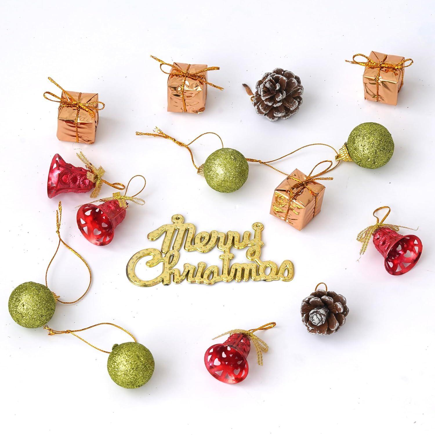 

Christmas Tree Decoration Items Merry Christmas Cutout Flowers Gifts Bells Balls for Decoration (Pack of 15)