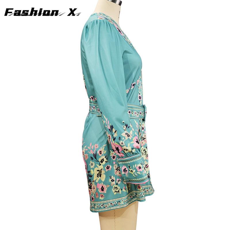 New Women's Long Sleeve V-Neck Loose Bohemian Dresses