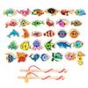 1Bag Wooden Magnetic Fishing Game Set Cartoon Sea Life Fishing Rod Educational Toys For Kids Gift