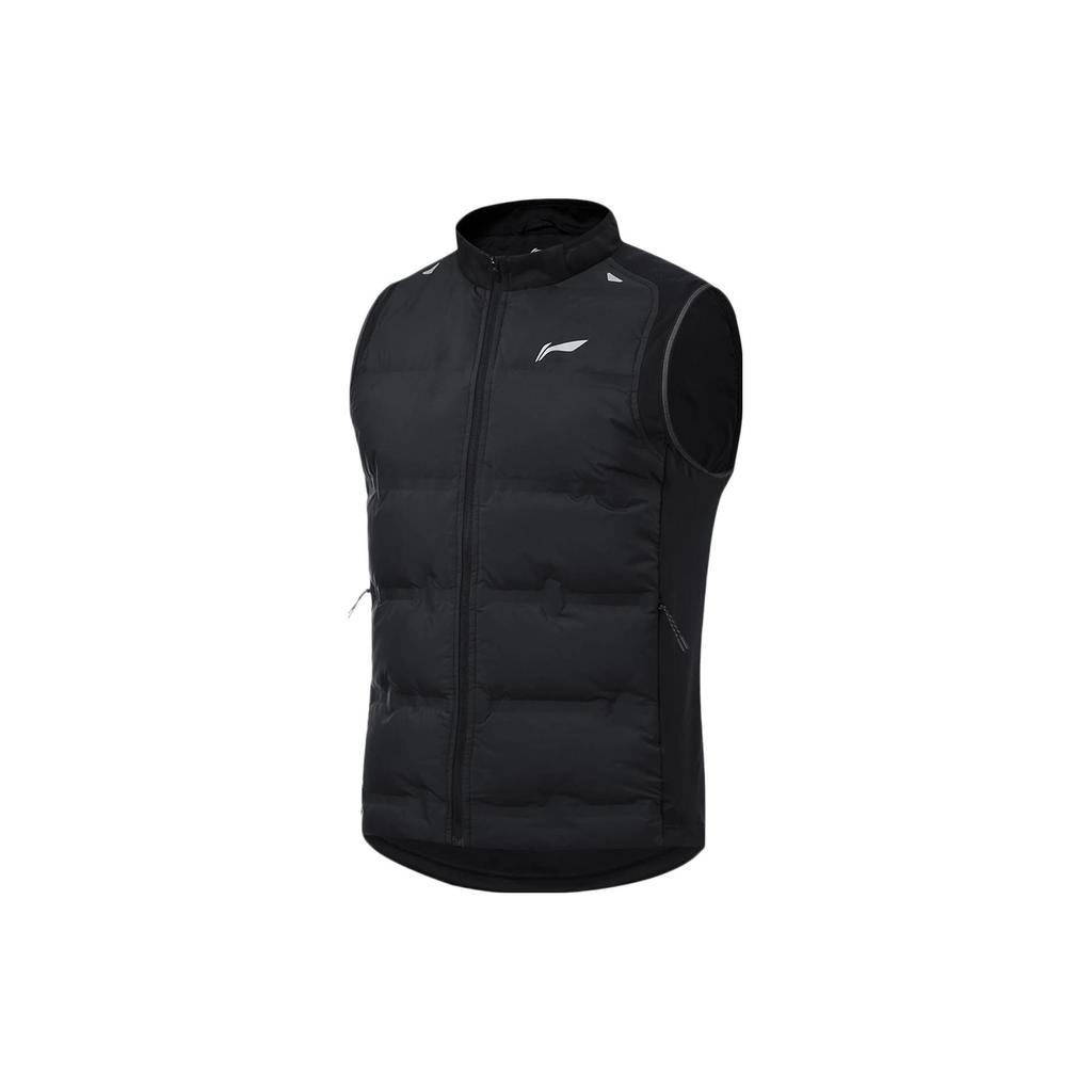 Li Ning Running Series Solid Color Stand Collar Reflective Down Vest Men Vests Black AYMT051-1