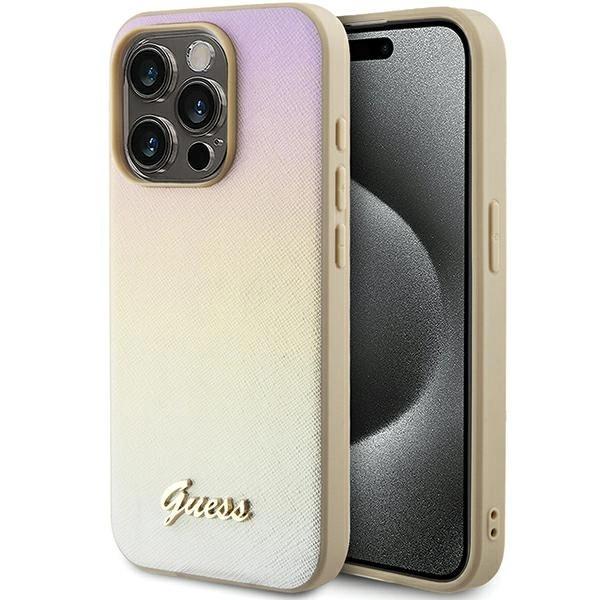 Guess Guhcp15Lpsairsd Iphone 15 Pro 6.1 Złoty/Gold Hardcase Saffiano Iridescent Script