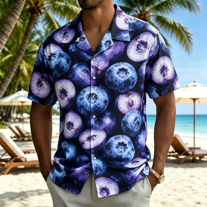 

Men s refreshing and colorful fresh fruit printed Hawaiian shirt, for summer travel, leisure travel, and street wear 5XL