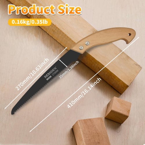 BOOSDEN 27cm Wood Saw, Perfect for Cutting Thick Live Wood, Garden Trees, and More, Multi-Purpose Saw, Dismantling Bulky Waste, Small Hand Saw, Prunin