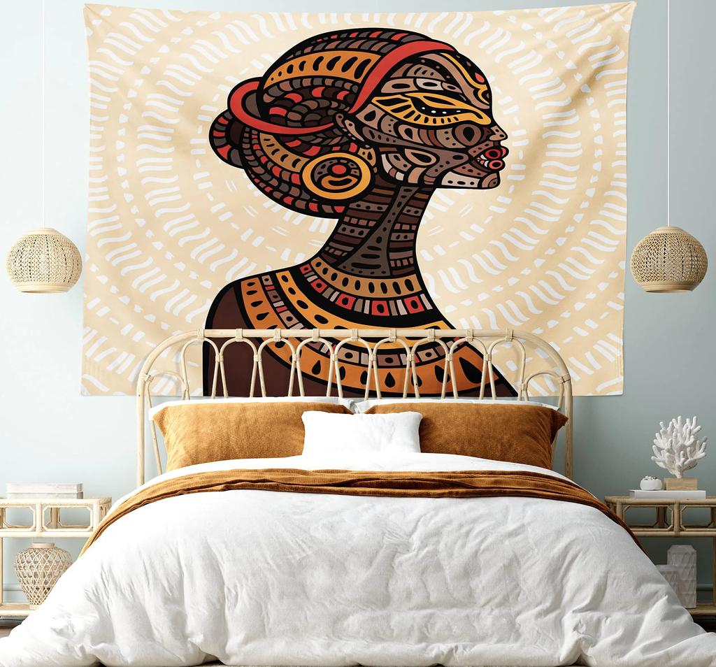 African Tapestry Indigenous People Theme Traditional Turban and Dress Tapestry Wall Hanging for Bedroom Living Room Dorm Decor