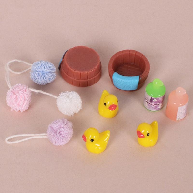 Doll House Bathroom Set Shower Scene Accessories 1/12 Scale Miniature Funiture Craft Project Arrangement Decoration