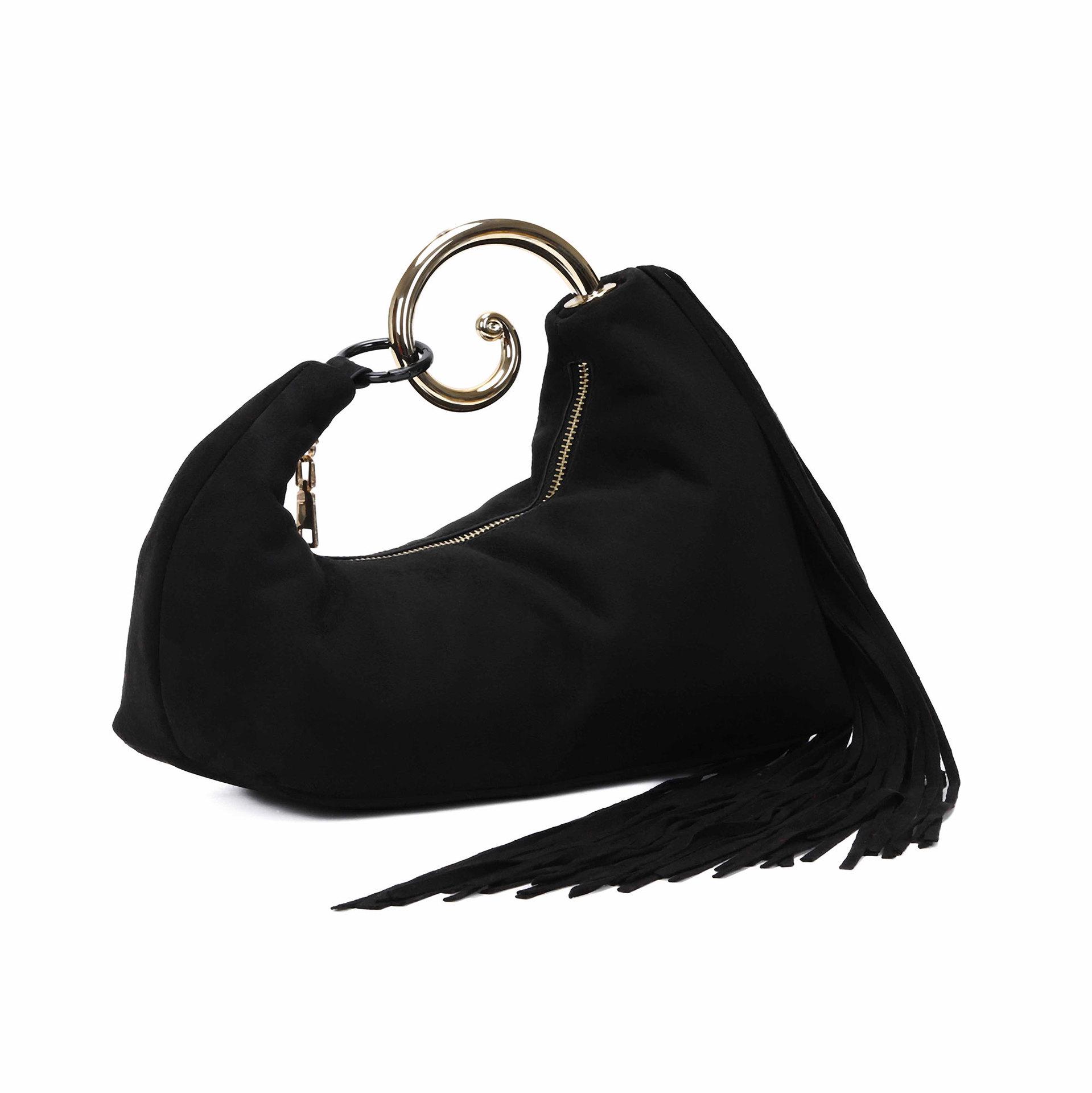 Elegant Retro Velvet Tassel Evening Handbag for Women чёрный