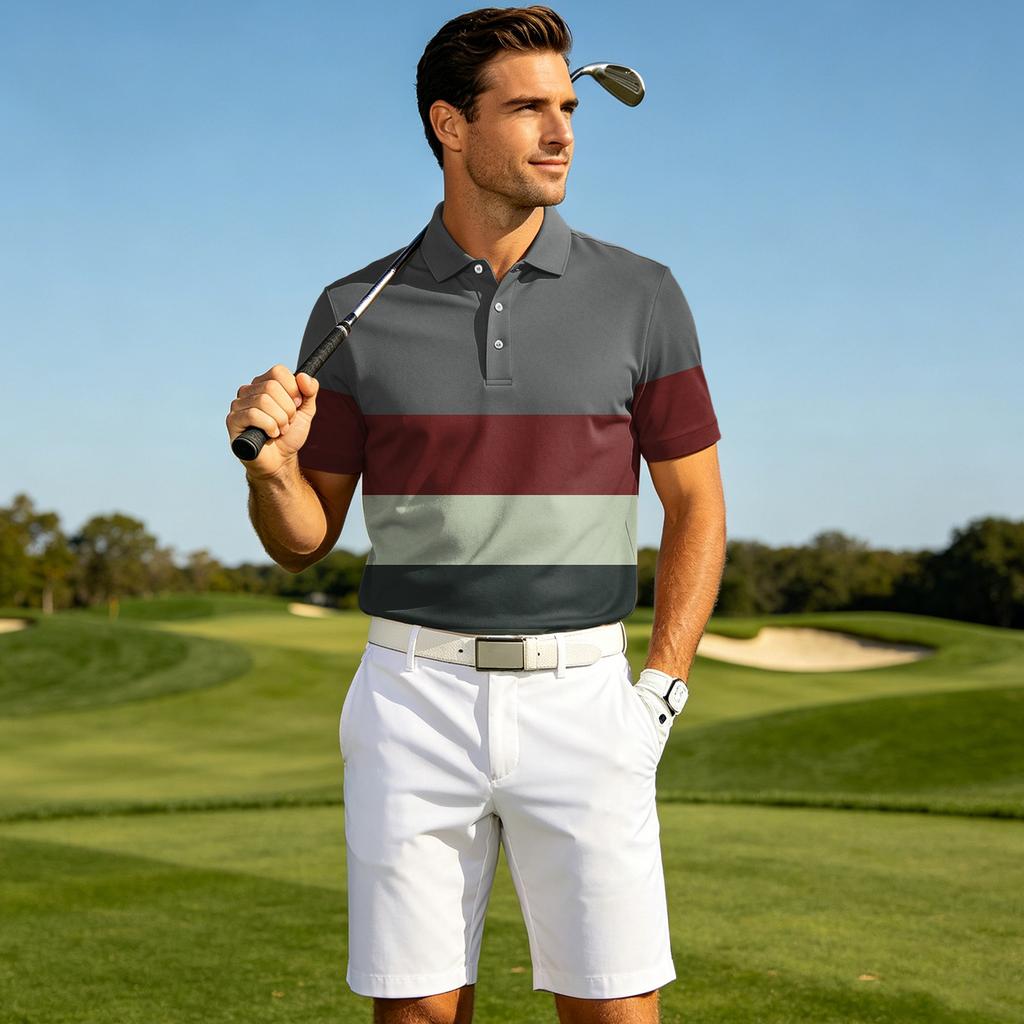 Men's Casual Quick Dry Mesh Polo Shirt Lightweight Breathable Golf Performance Shirt with Button Collar for Outdoor Sports and Everyday Wear