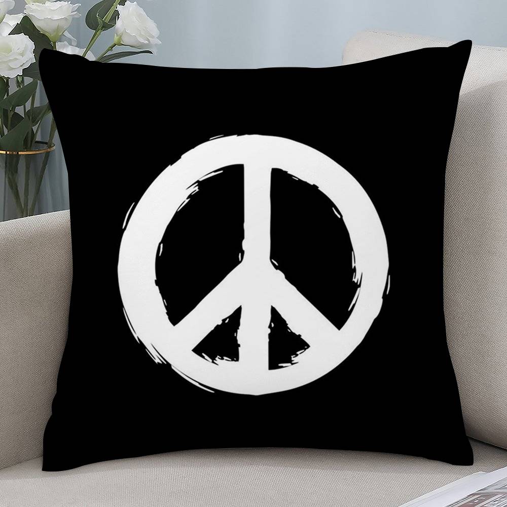 Black Peace Pillow Case Short plush Double-sided Print Square Throw Pillow Covers Sofa Home Cushion Decor