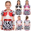 Completo Cowgirl da Bambina Top Corto con Paillettes Pantaloncini con Frange Gonna Cintura Anello con Strass Set di Polsini con Frange