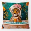 Federa per Cuscino con Stampa Floreale Pop Animale Leopardo Leone Con Occhiali da Sole