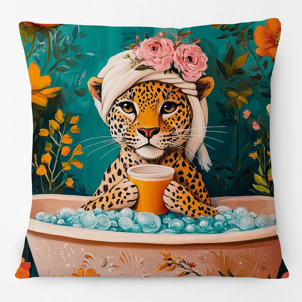 Federa per Cuscino con Stampa Floreale Pop Animale Leopardo Leone Con Occhiali da Sole