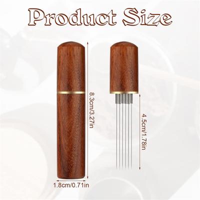 Stainless Steel 6-pin Espresso Distribution Tool Coffee Distributor Espresso Stirrer with Walnut Handle Replaceable Needles