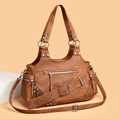 Retro Single-shoulder Bag with Large Capacity, Motorcycle-style Riveted Diagonal Crossbody Bag for Women