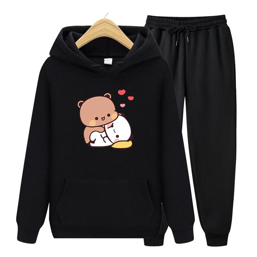 Bubu and Dudu Hoodie Love Heart Women Hoodie Set Aesthetic Graphic Kawaii Bubble Tea Hoodies Anime Sweatshirts Hoodie Set