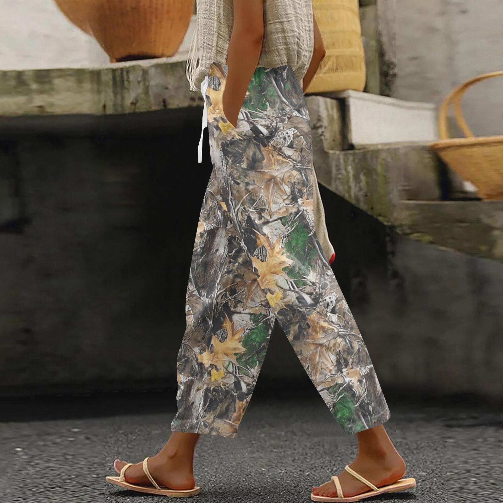 

Women s fashion printed drawstring pocket elastic waist casual pants XL коричневый