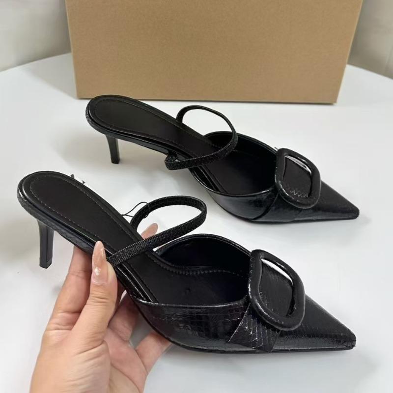 Szpilki Damskie Buty Płytkie Czubek Szpilka Modne Czarne Łuska Węża Biurowe Klapki Duży Rozmiar Damskie Sandały