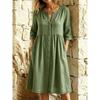 JPNTKY Fashion Summer Spring Solid Color Print V-Neck 3/4 Sleeves Casual Dresses