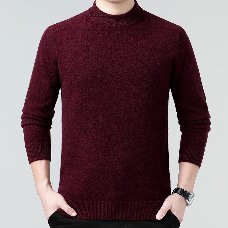Men's 100% Wool Sweater, 2025 Autumn/Winter, Thickened Warm Half-High Collar, Middle-Aged Dad Knitwear