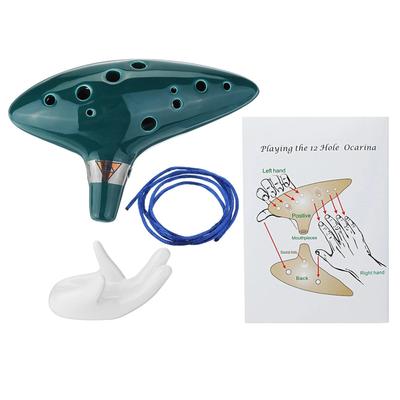 Ocarina Alto C de 12 Agujeros Flauta de Viento de Vaso de Cerámica Instrumento Musical con Libro de Música Cordón Exhibición