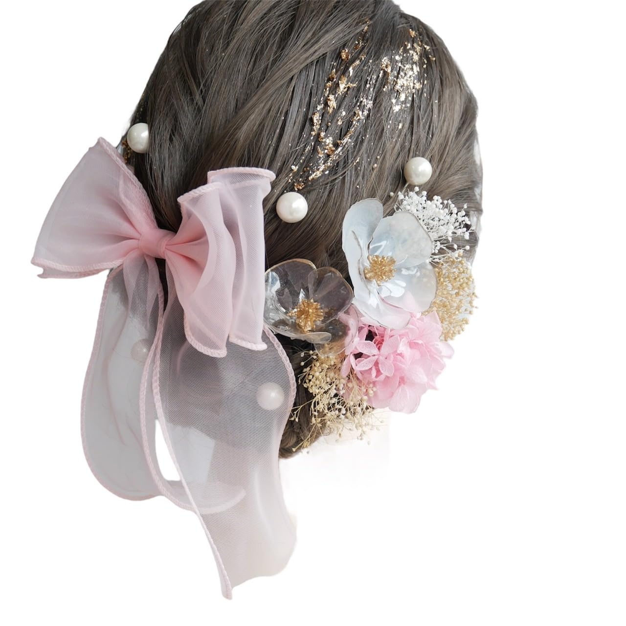 

Lomeri Ribbon with Dried and Hair Ornament with Mizuhiki Perfect for and Japanese J12 Flowers, Off-White Silver, String, Graduations, Hakama, рожевий