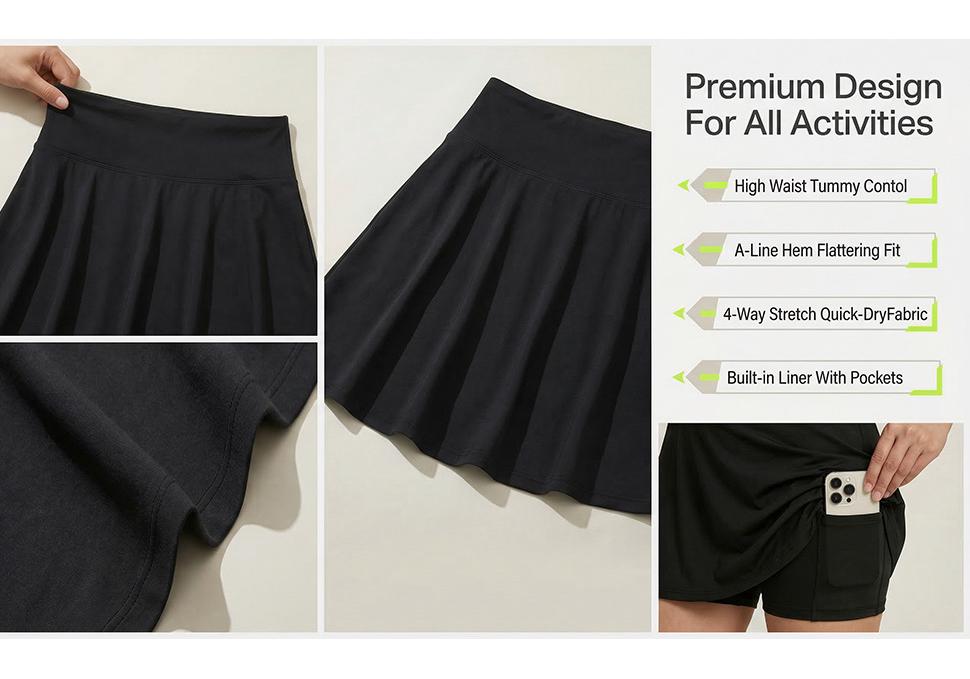 Women's High-Waisted Pleated Tennis Skirt with Pockets - Anti-Exposure Sports Skirt for Yoga, Running, and Fitness