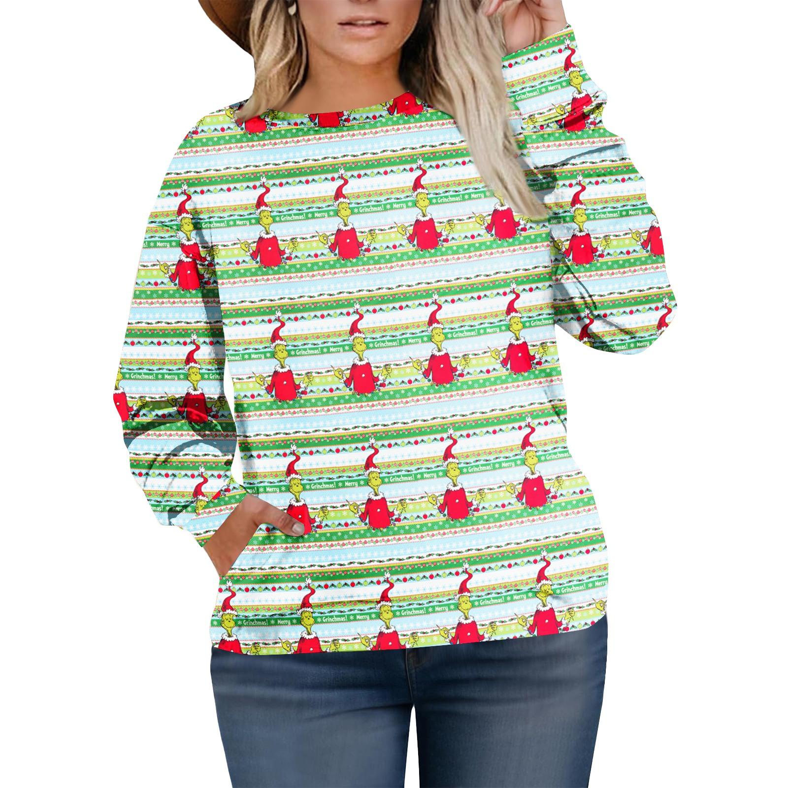 

Рождественские толстовки для женщин свитер милая рубашка осенний пуловер топ L