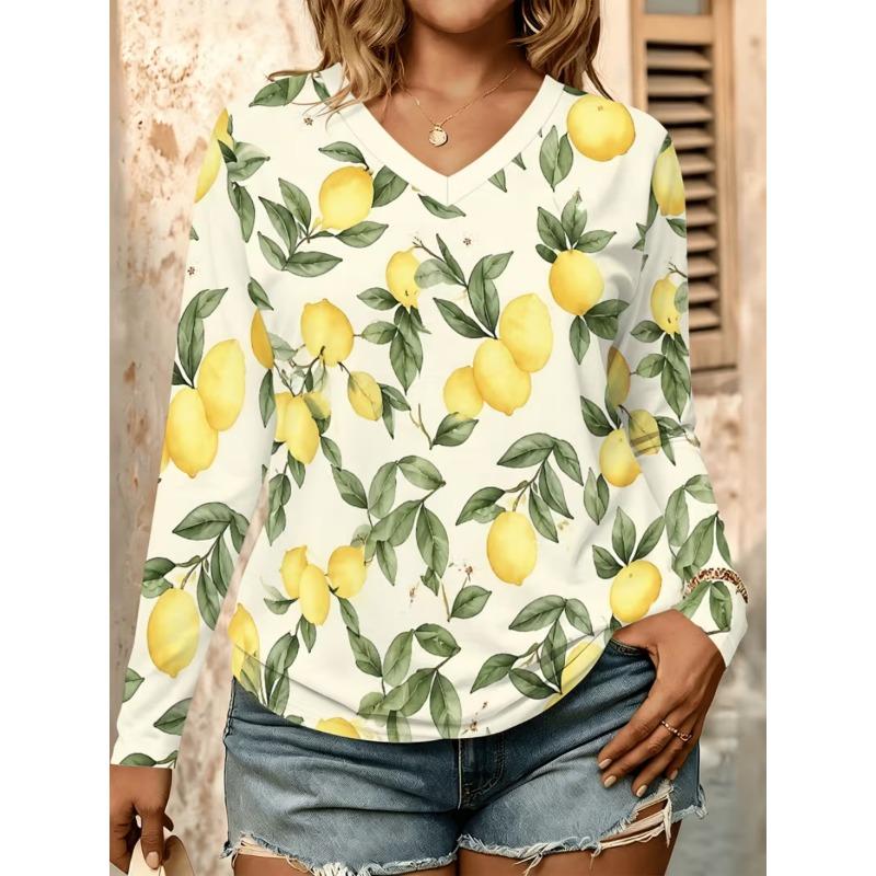 Women's casual long sleeve V-neck T-shirt
