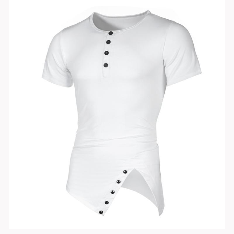 Men's Popular Irregular Short-Sleeved Men's Solid Color All-Match T-Shirt Hip-Hop Hip-Hop Fashion Casual Men