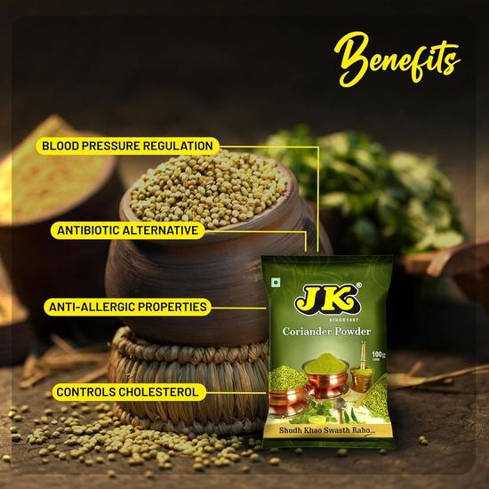 JK Koriander (Koriander) Pulver, Premium gemahlener Koriander für die authentische indische Küche, Gewürz für Curry, Masala, 100g (3er-Pack)