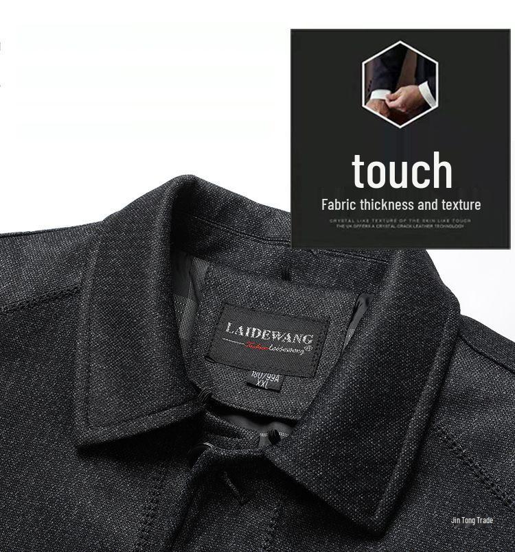 Men's Plus Velvet Turn-Down Collar Jacket for Middle-Aged and Elderly - Thick Autumn/Winter Business Coat