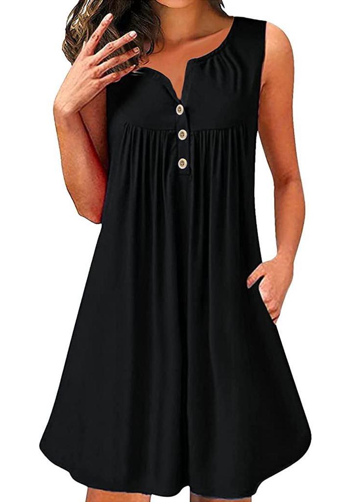 2026 Spring/Summer Women's Sleeveless Pleated Button-Up Vest Dress Pajamas