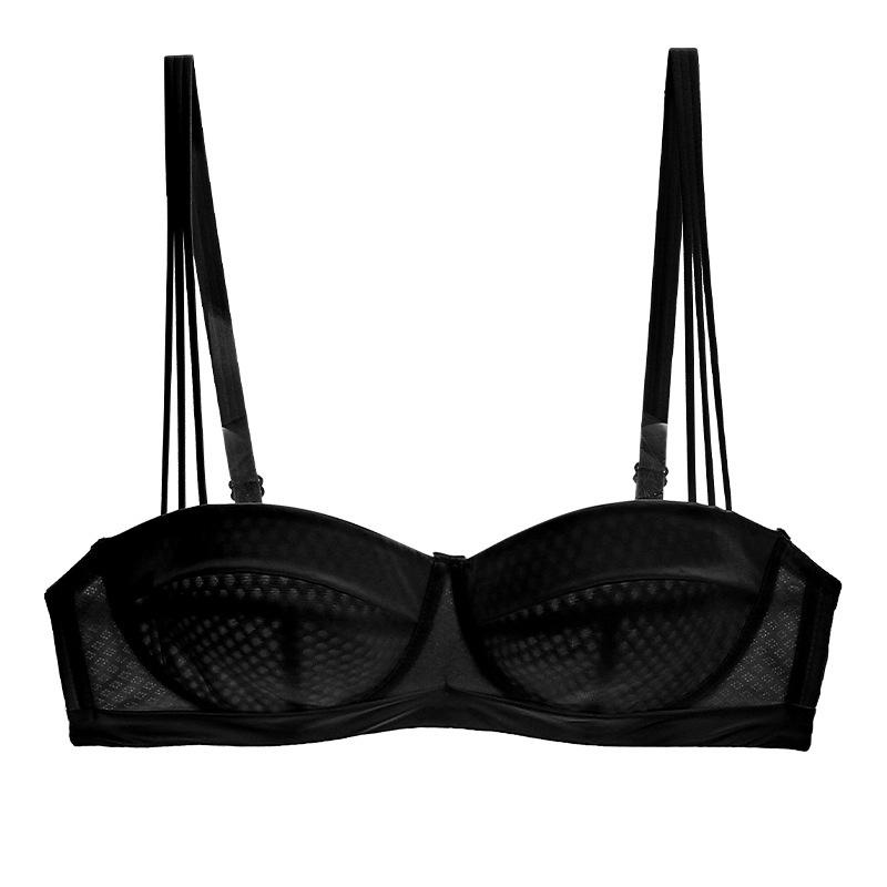 

Тонкое нижнее белье Женский полупрозрачный французский ультратонкий бюстгальтер Сборка сверху Сексуальный мягкий бюстгальтер на косточках 40/90C чёрный