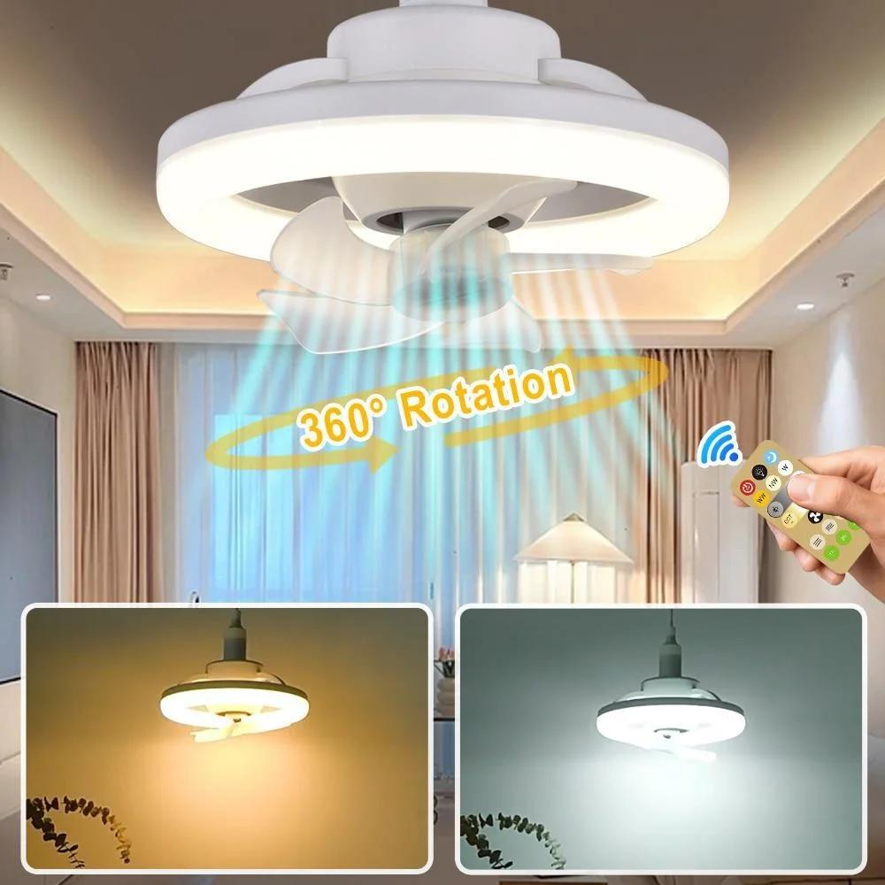 360° Roterende Takvifte Sommerlys E27 Smart Vifte med Fjernkontroll LED Viftelys for Stue