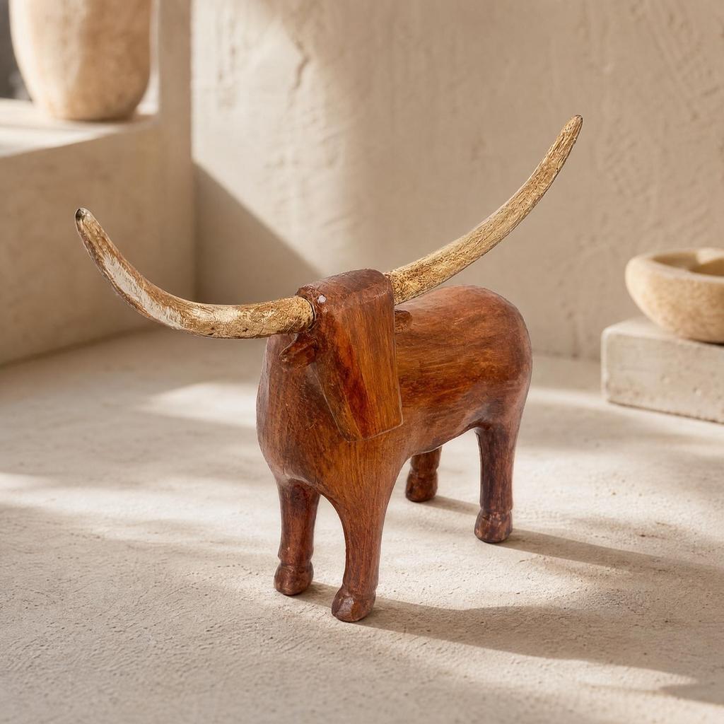 Longhorn Bull Sculpture Tabletop Accent Resin Figurine Compact for Office