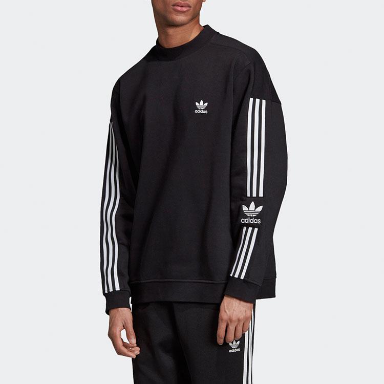 Adidas Originals Trefoil Lock Up Contrast Three-Stripe Fleece Crew Neck Sweatshirt Men Tops Black ED6121