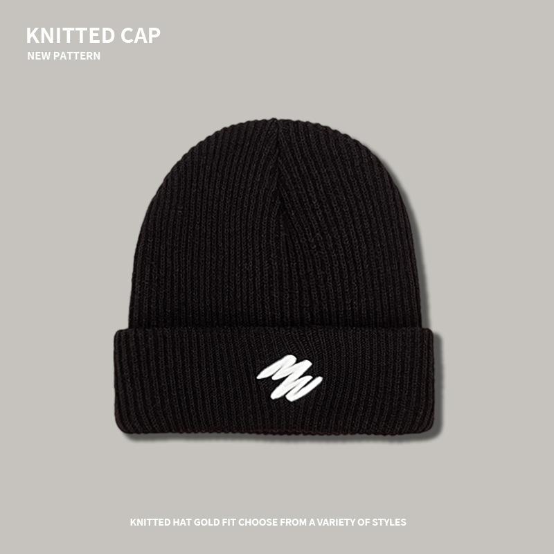 Tide brand embroidered letter knitted wool hat women's autumn and winter big head circumference windproof ear protection warm cover cold hat