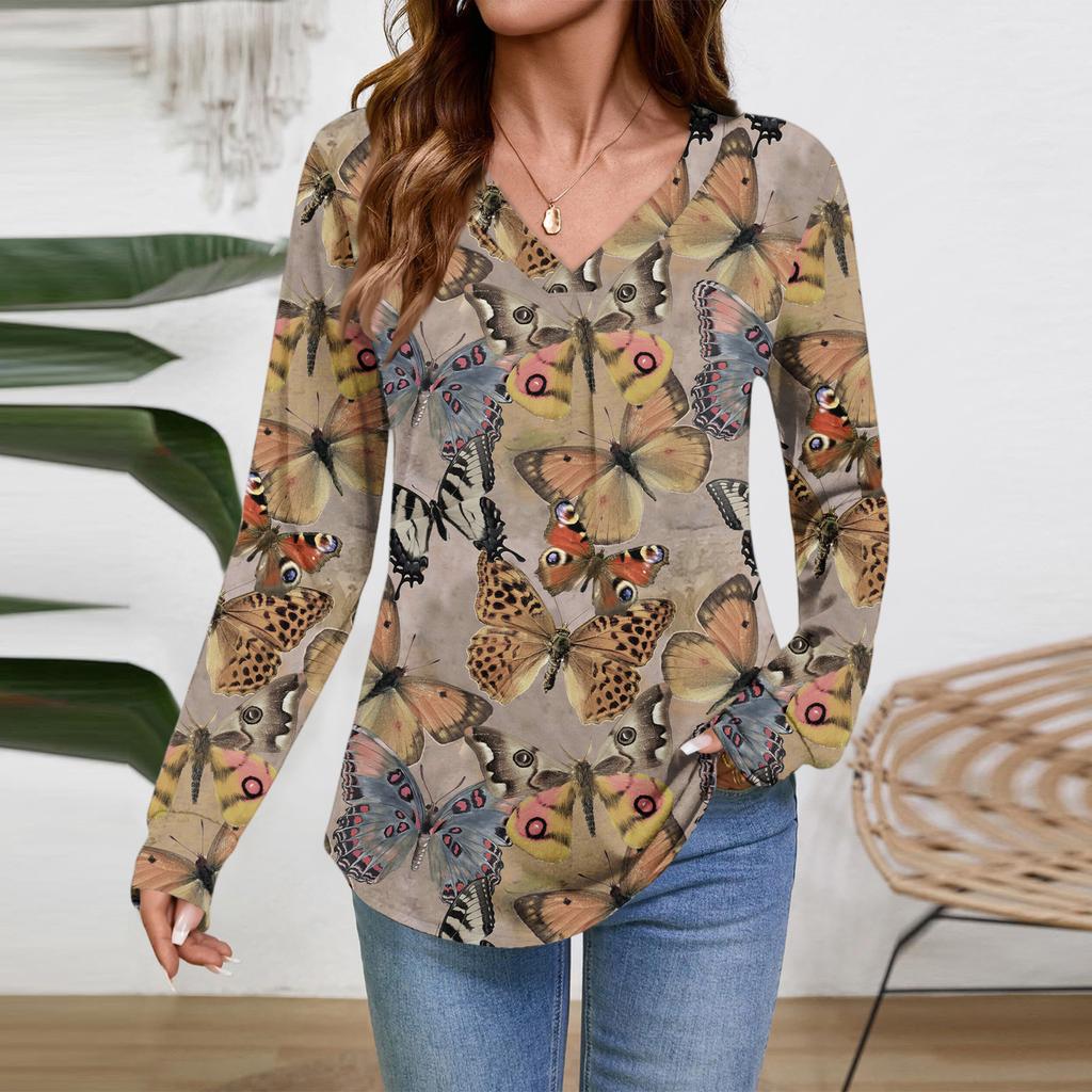 Women Long Sleeve Tops Dressy Casual V Neck Tshirts Basics Tee Vacation Fall Fashion Clothes