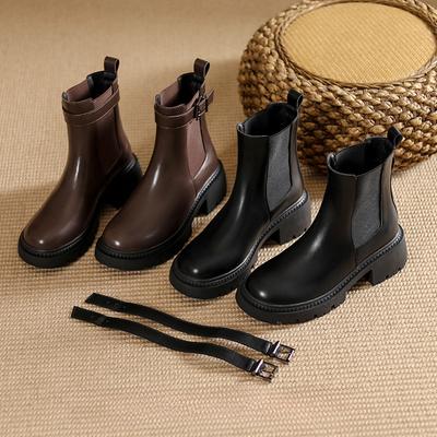 Botine Retro pentru Femei, Noi de Primăvară și Toamnă, Cizme Tip Pipa de Fumat, Maro, cu Talpă Groasă și Toc Gros, Primăvară
