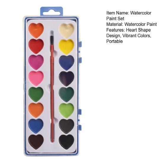 Valentine's Day Watercolor Paint Colors Heart-Shaped Paintbrush Washable Watercolor Paints with Set 16 Paints for Parties