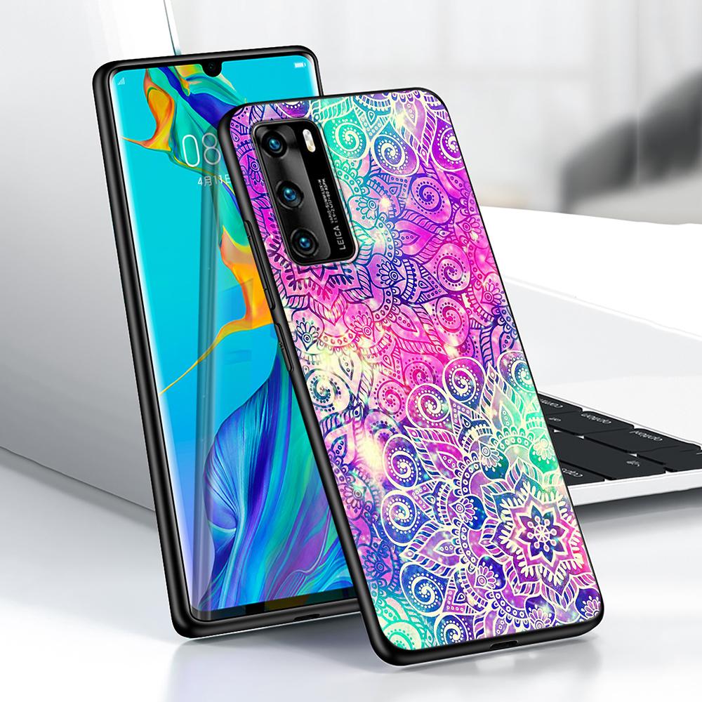 Mandala Sunflower Hülle für Huawei P30 P Smart Z P40 Lite E P20 Y7 Y9 2019 Honor 8X Play 9A 50 20 9X Pro Schwarze weiche Telefonabdeckung