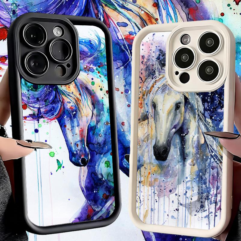 Phone Case for iPhone 17 Air 16E 15 16 Pro Max Oil Painting Horse Cover 14 Plus 13 12 Mini Soft Shell Silicone Fundas