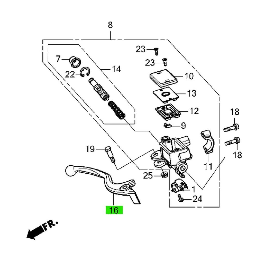 Genuine Thai Honda PCX Right Brake Lever for and Part and JF28, JF56, JF81, JK05, PCX150, KF12, KF18, KF30, PCX160, KF47. Numbers 53175-KWN-901