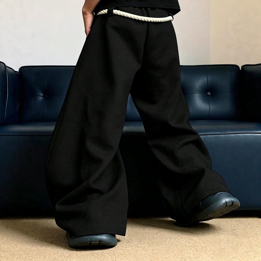 Men's Spring and Autumn Drawstring Wide Leg Mopping Pants Grey Simple Scimitar Sweatpants Trend