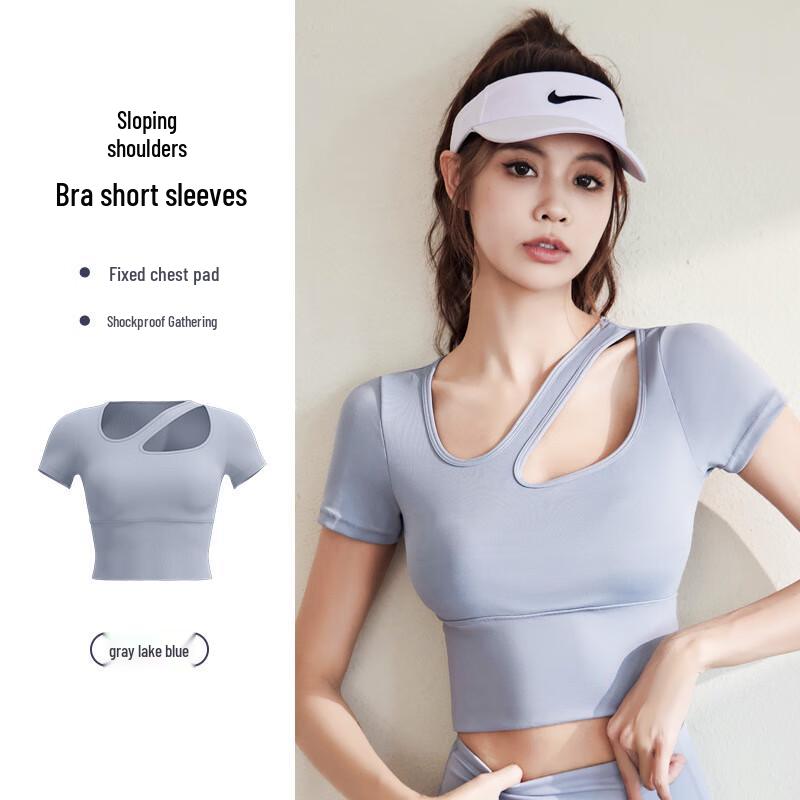 Women s Breathable Short-Sleeve Yoga & Fitness Top with Chest Pad XXL